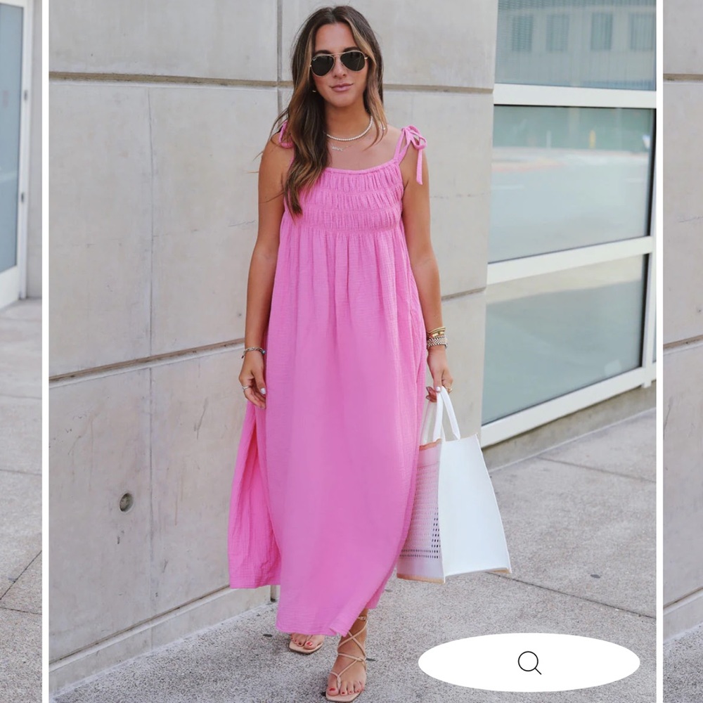 SOPHIE COTTON SMOCKED POCKETED MAXI DRESS - BUBBLE GUM PINK